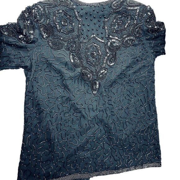 Adrianna Papell Evening Silk Beaded Sequin Evening Jacket Cardigan, Vintage SZ ( - Picture 6 of 9